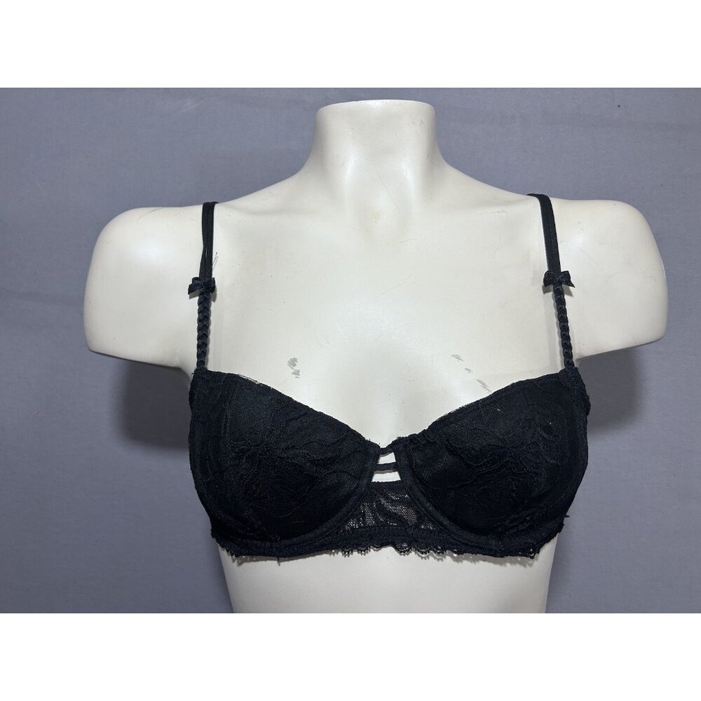 Simone Perele Bra 36B Y2K Black Lace Underwired  Lightly Lined Demi Cup